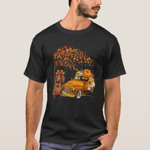 Dachshund Wearing Hat Fall Tree Pickup Truck Pumpk T-Shirt