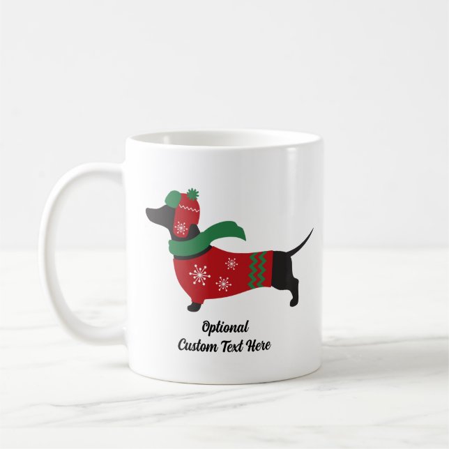 Dachshund Wearing Winter Sweater Coffee Mug (Left)