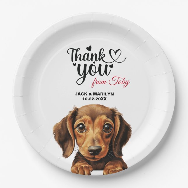 Dachshund Wedding Thank You Paper Plate (Front)