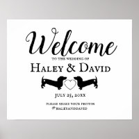 Dachshund Wedding Welcome Sign with Hashtag