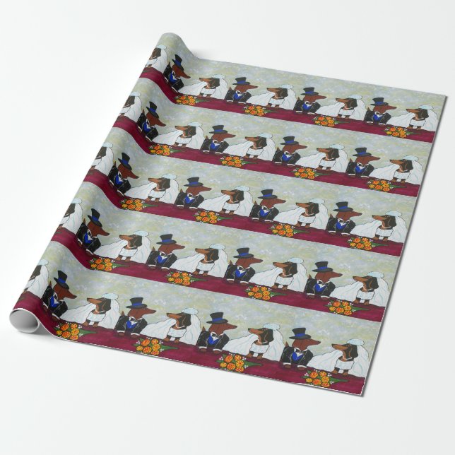 Dachshund Wedding Wrapping Paper (Unrolled)
