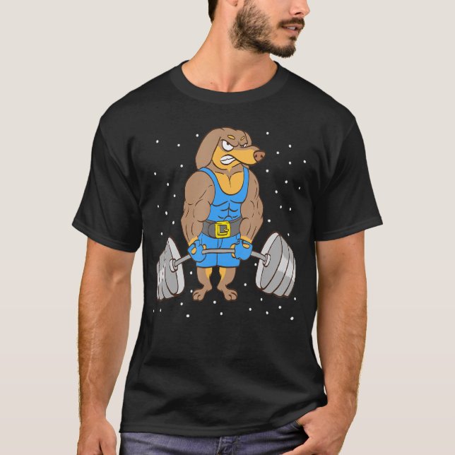Dachshund Weightlifting Deadlift Fitness Gym T-Shirt (Front)