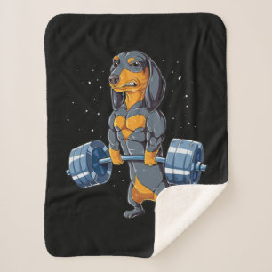 Dachshund Weightlifting Fitness Gym Sherpa Blanket