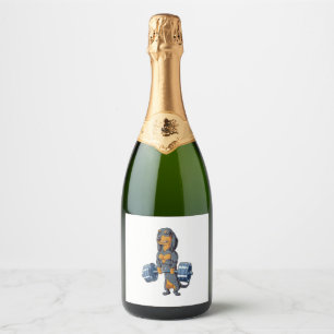 Dachshund Weightlifting   Sparkling Wine Label