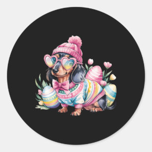 Dachshund Weiner Dog Floral Eggs Easter Day Dog Lo Classic Round Sticker