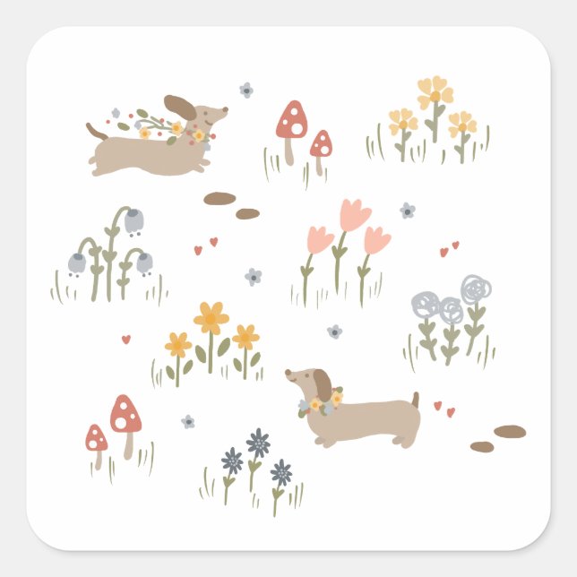 Dachshund Weiner Dog Lovers Wildflower Stationery Square Sticker (Front)