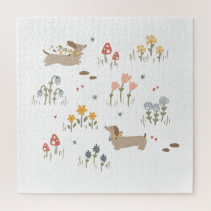 Dachshund Weiner Dog Lovers Wildflower Wall Art  Jigsaw Puzzle