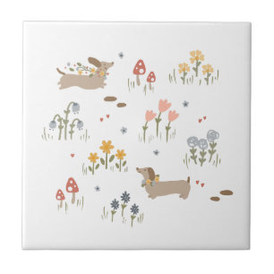 Dachshund Weiner Dog Lovers Wildflower Wall Art  Tile
