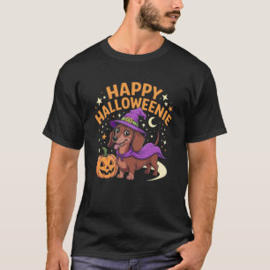 Dachshund Weiner Dog Witch Happy Halloweenie T-Shirt