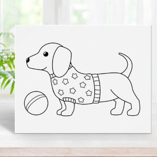 Dachshund Wiener Dog and Ball Colouring Page Poster