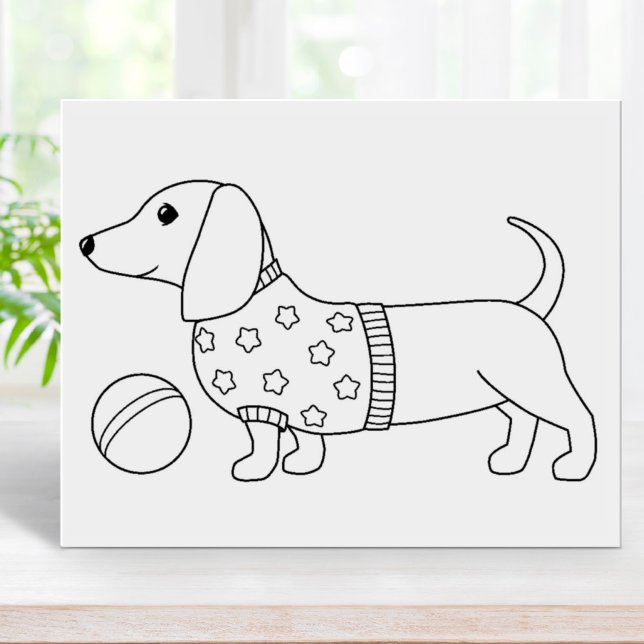 Dachshund Wiener Dog and Ball Colouring Page Rubber Stamp (Creator Uploaded)