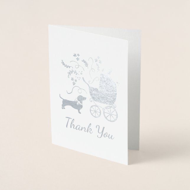 Dachshund Wiener Dog Baby Shower Blue Boy Foil Card (Front)