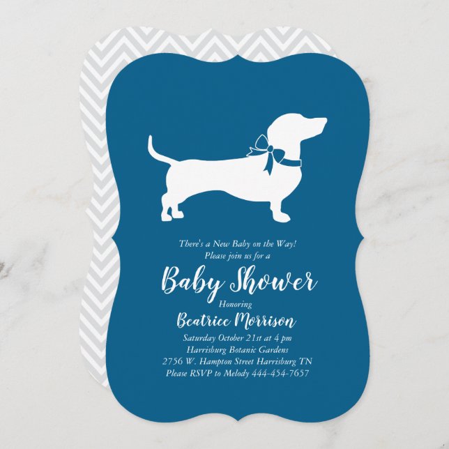 Dachshund Wiener Dog Baby Shower Blue Boy Invitation (Front/Back)
