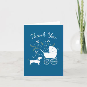 Dachshund Wiener Dog Baby Shower Blue Boy Thank You Card