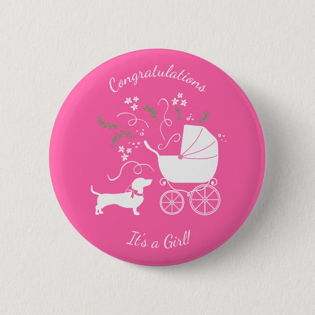 Dachshund Wiener Dog Baby Shower Pink Girl 6 Cm Round Badge (Front)