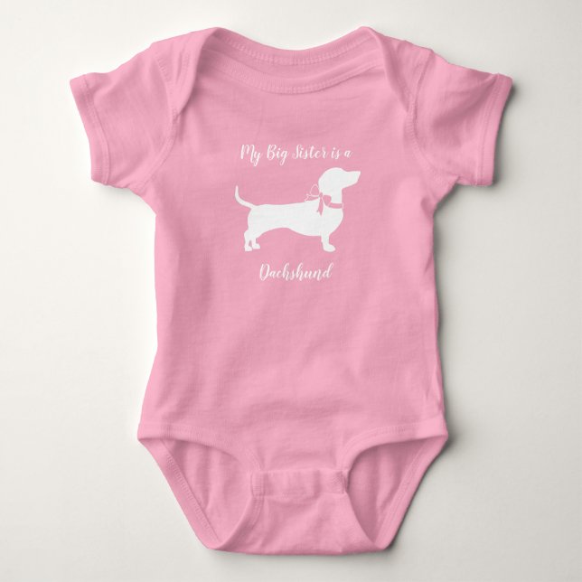 Dachshund Wiener Dog Baby Shower Pink Girl Bodysuit (Front)
