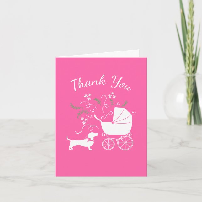 Dachshund Wiener Dog Baby Shower Pink Girl Thank You Card (Front)