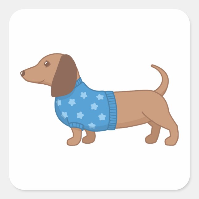 Dachshund Wiener Dog Blue Star Sweater Square Sticker (Front)