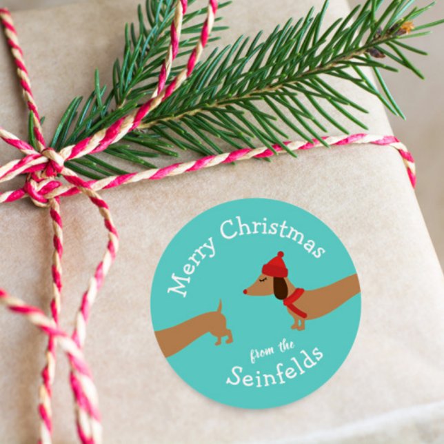 Dachshund Wiener Dog Christmas Envelope Seals (Personalized dachshund gift tags - sticky. Modern and Fun)