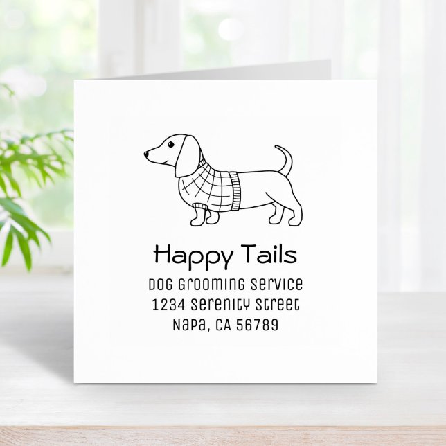 Dachshund Wiener Dog Grooming Business Address Rubber Stamp (Creator Uploaded)