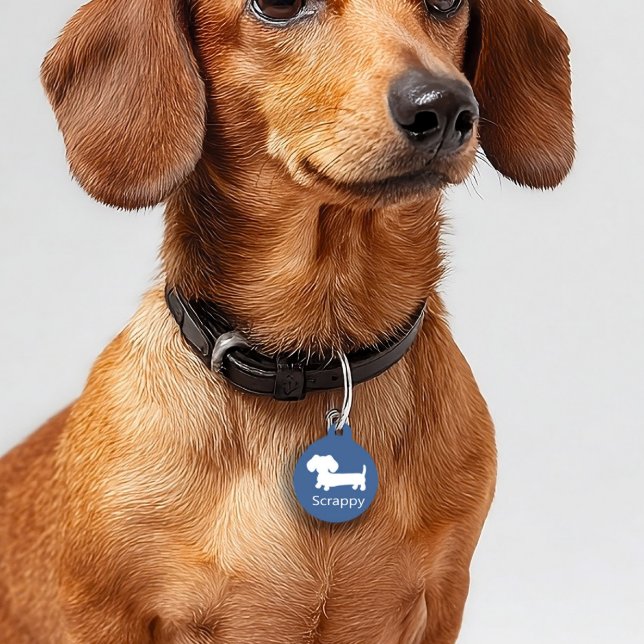 Dachshund Wiener Dog ID Dog Tag Blue (Blue dachshund dog tag for wiener dogs - great gift for doxie dads or new sausage dog moms)