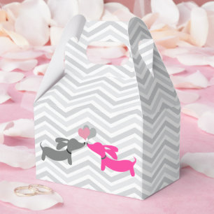 Dachshund Wiener Dog Love Hearts on Grey Chevrons Favour Box