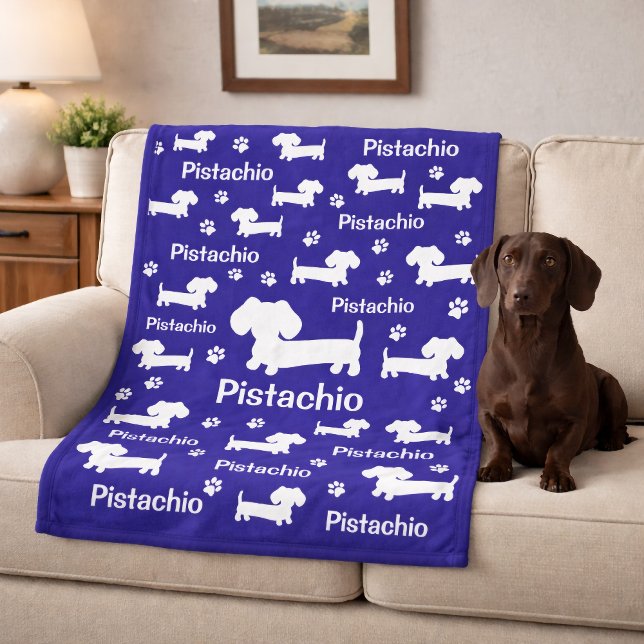 Dachshund Wiener Dog Personalised Blanket Blue (Dachshund Wiener Dog Personalized Blanket Blue)