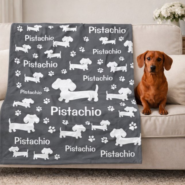 Dachshund Wiener Dog Personalised Blanket Grey (Dachshund Wiener Dog Personalized Blanket Gray)