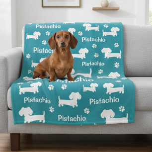 Dachshund Wiener Dog Personalised Blanket Teal