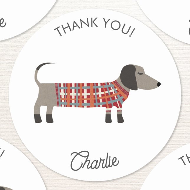 Dachshund Wiener Dog Personalised Thank You Classic Round Sticker (Fun personalized Dachshund Wiener Sausage Dog thank you sticker)