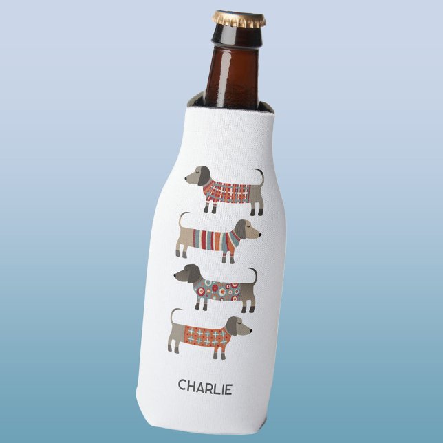 Dachshund Wiener Dog Personalized Bottle Cooler (Dachshund Wiener Sausage Dog fun personalized custom name bottle cooler for animal lovers)