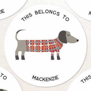 Dachshund Wiener Dog Personalized This Belongs To Classic Round Sticker