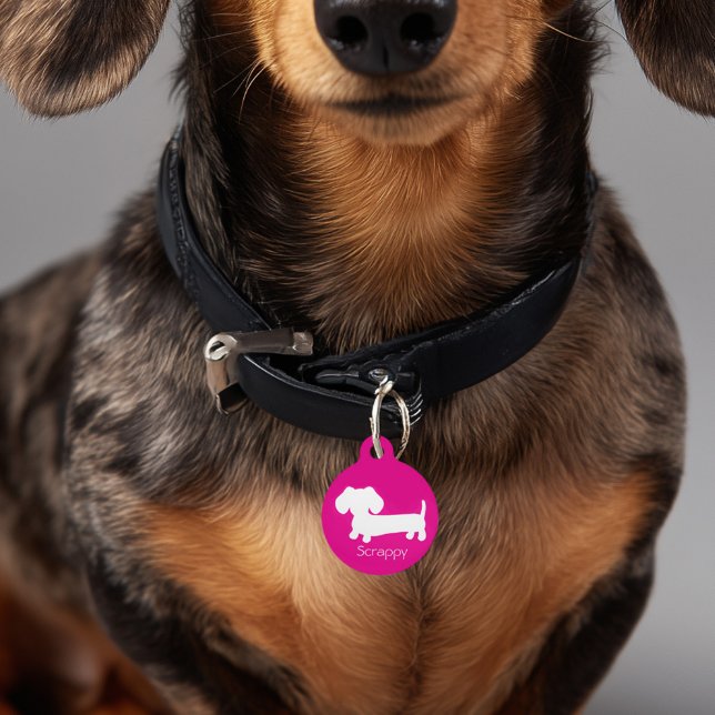 Dachshund Wiener Dog Pink ID Dog Tag Teal (Dachshund ID tag for new wiener dog puppies - pink with lots of color options)