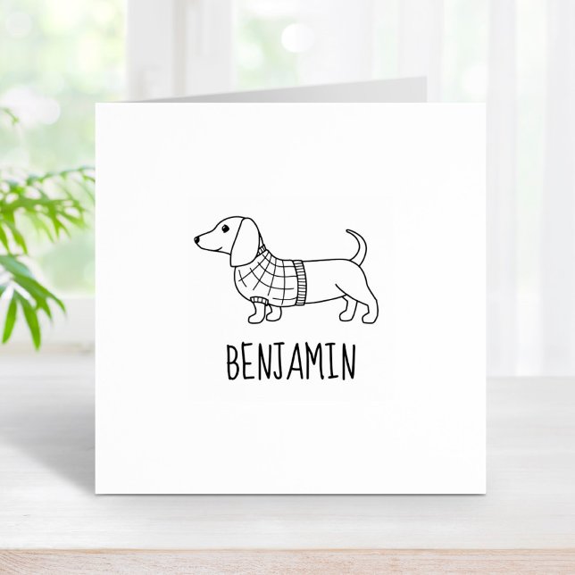 Dachshund Wiener Dog Plaid Sweater Custom Name Rubber Stamp (Creator Uploaded)
