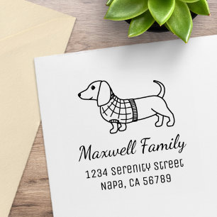 Dachshund Wiener Dog Plaid Sweater Family Address Self-inking Stamp