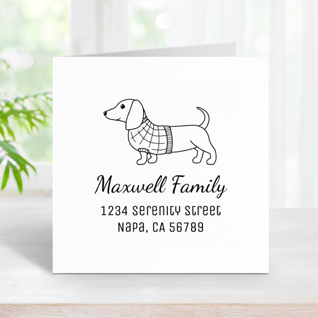 Dachshund Wiener Dog Plaid Sweater Family Address Self-inking Stamp (Creator Uploaded)