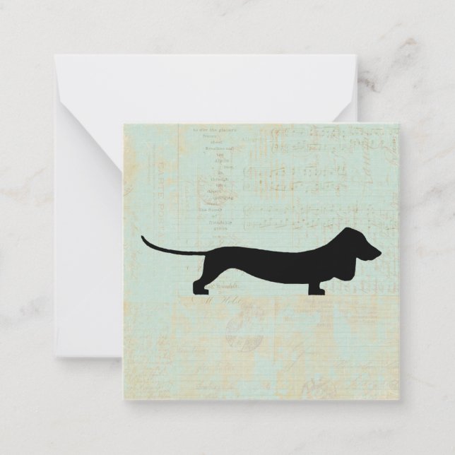 Dachshund Wiener Dog Silhouette on Teal Music BG Card (Front)