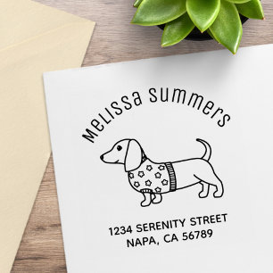 Dachshund Wiener Dog Star Sweater Arch Address Rubber Stamp