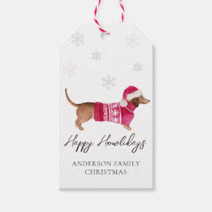 Dachshund Wiener Dog Watercolor Pet Winter Holiday Gift Tags