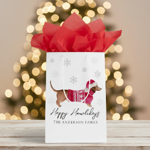 Dachshund Wiener Dog Watercolor Pet Winter Holiday Medium Gift Bag