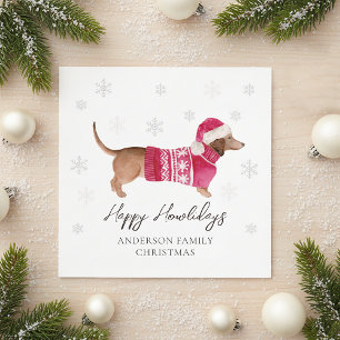 Dachshund Wiener Dog Watercolor Pet Winter Holiday Napkin