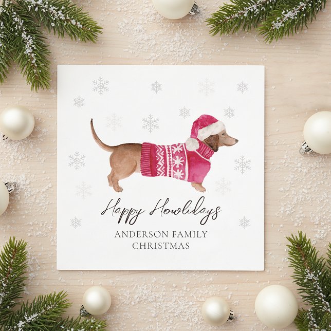 Dachshund Wiener Dog Watercolor Pet Winter Holiday Napkin (Creator Uploaded)