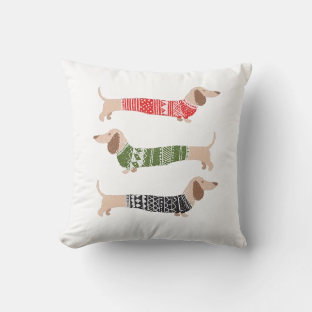 Dachshund Wiener Dogs Christmas Sweater Holiday Cushion (Front)