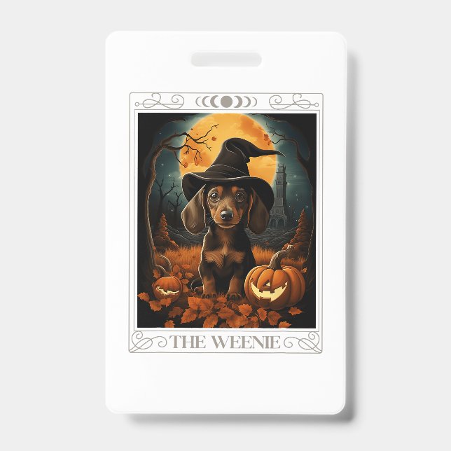 Dachshund Wiener Ghost Funny Halloween Costume Dog ID Badge (Front)