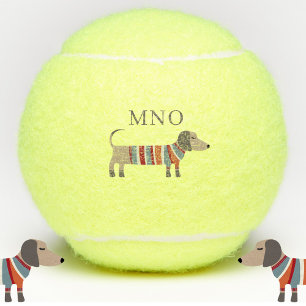 Dachshund Wiener Sausage Dog Monogram Personalised Tennis Balls