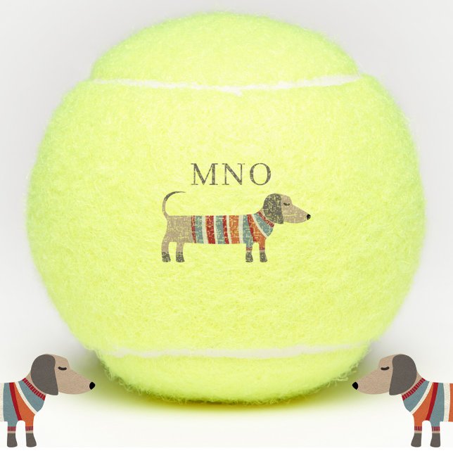 Dachshund Wiener Sausage Dog Monogram Personalised Tennis Balls (Fun Dachshund Wiener Sausage Dog monogram initials personalized tennis balls)