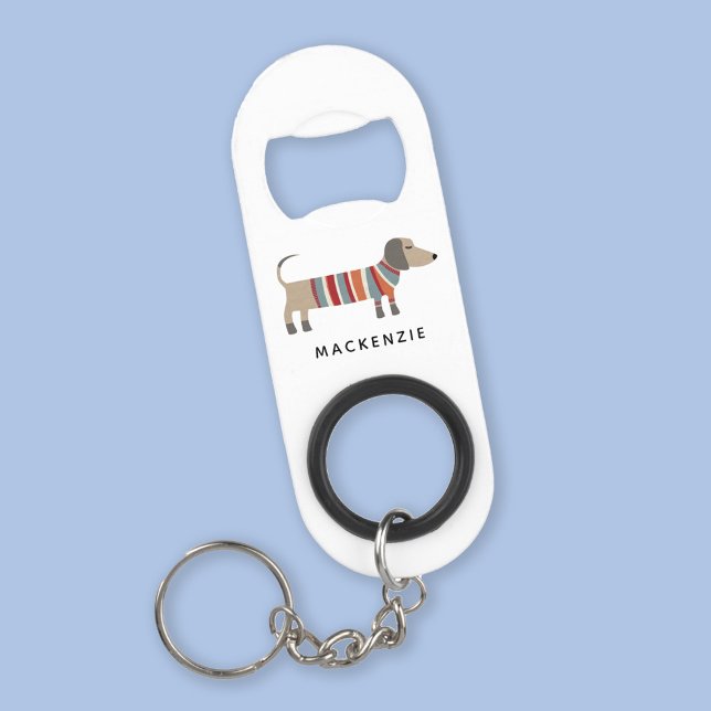 Dachshund Wiener Sausage Dog Personalised (Fun Dachshund Wiener Sausage Dog personalized custom name key chain bottle opener)