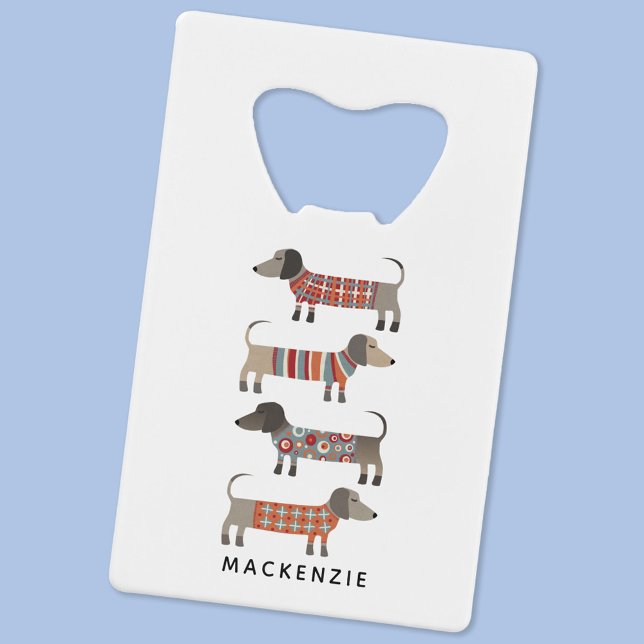 Dachshund Wiener Sausage Dog Personalised (Fun Dachshund Wiener Sausage Dog personalized custom name credit card style bottle opener)