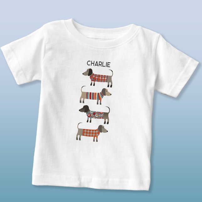 Dachshund Wiener Sausage Dog Personalised Baby T-Shirt (Fun personalized name dachshund wiener sausage dog t-shirt)