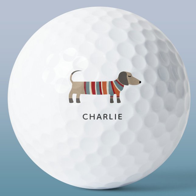 Dachshund Wiener Sausage Dog Personalised Golf Balls (Fun Dachshund Wiener Sausage Dog personalized custom name golf balls for animal lovers)